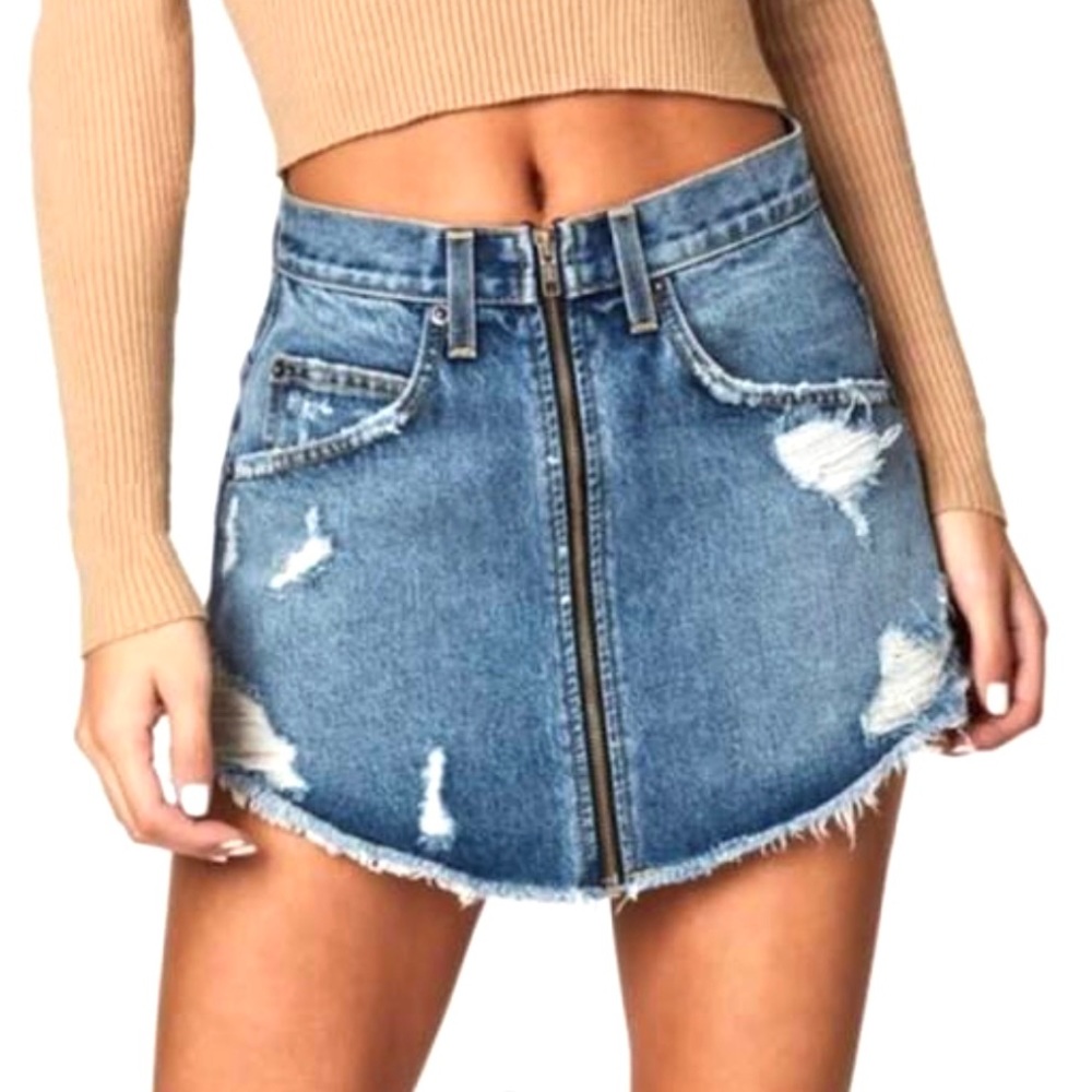 LF Carmar Distressed Jean Skirt